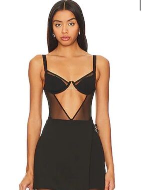 Sheer Mesh Black Bodysuit with Underwire Cups